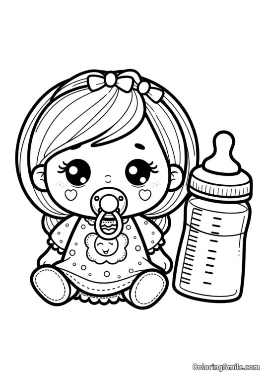 Лялька з соскою і пляшечкою Лялька з соскою і пляшечкою - Розмальовка