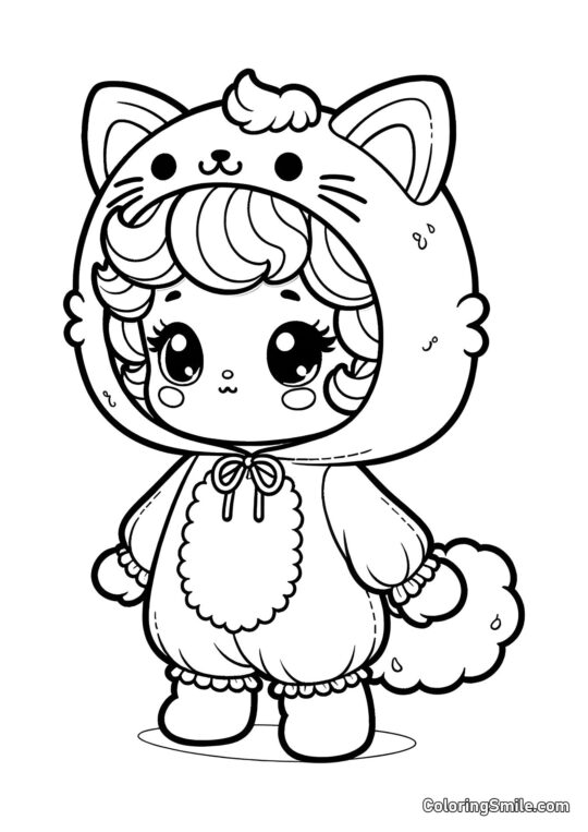 Лялька в костюмі кота Лялька в костюмі кота - Розмальовка