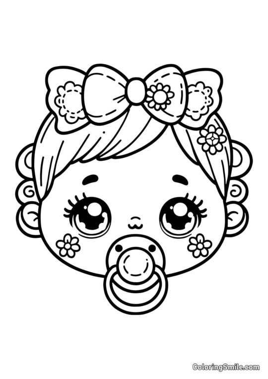 Лялька з цуценятами і соскою Лялька з цуценятами і соскою - Розмальовка