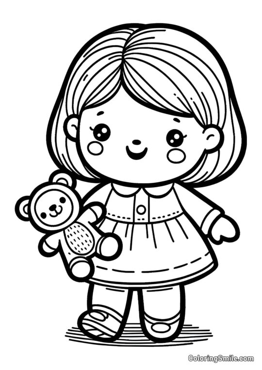 Лялька з іграшкою в руці Лялька з іграшкою в руці - Розмальовка